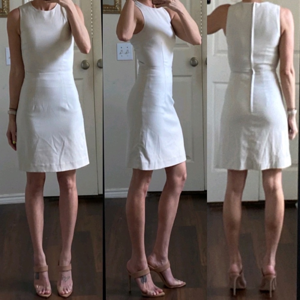 H&M white ivory sleeveless sheath midi work dress